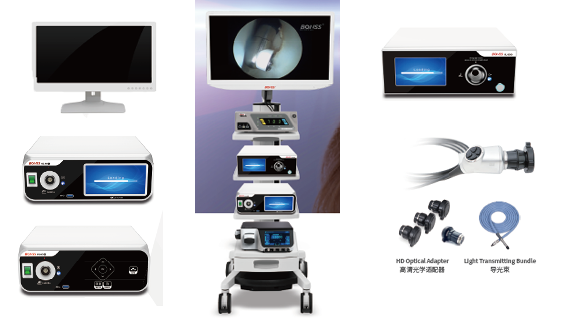 Endoscopic Devices for total Endoscopic Setup, Endoscope Camera System, Endoscope Light Source, Endoscope Monitor